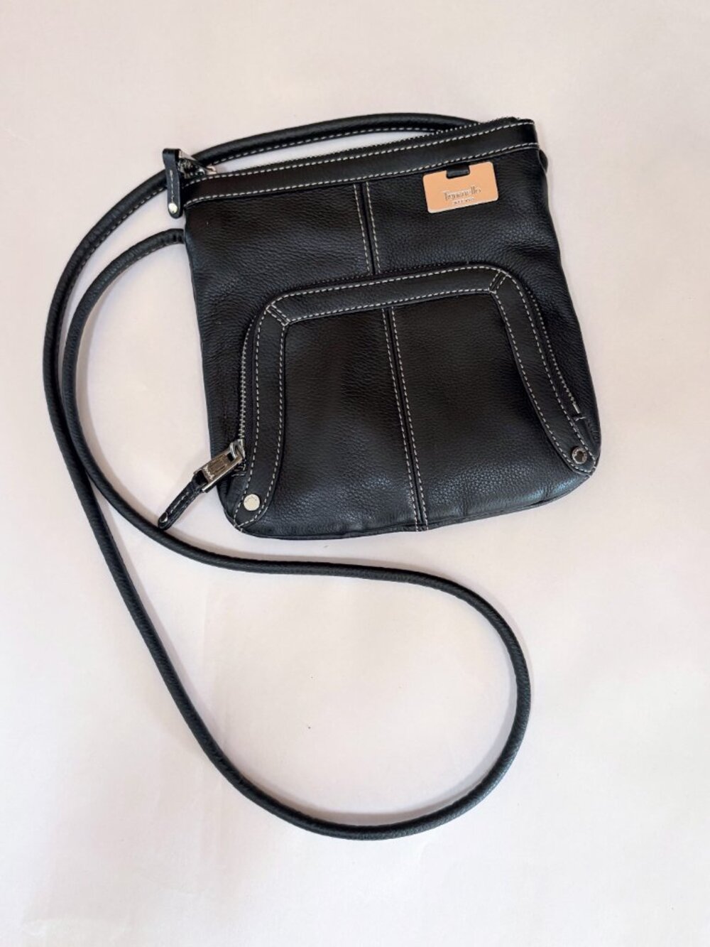 Tignanello Pebbled Genuine Leather Crossbody Bag Dark Brown Small